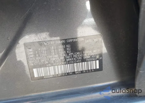 2018 Subaru Impreza 2.0I Premium из США, поврежденный, VIN 4S3GKAB62J3622485